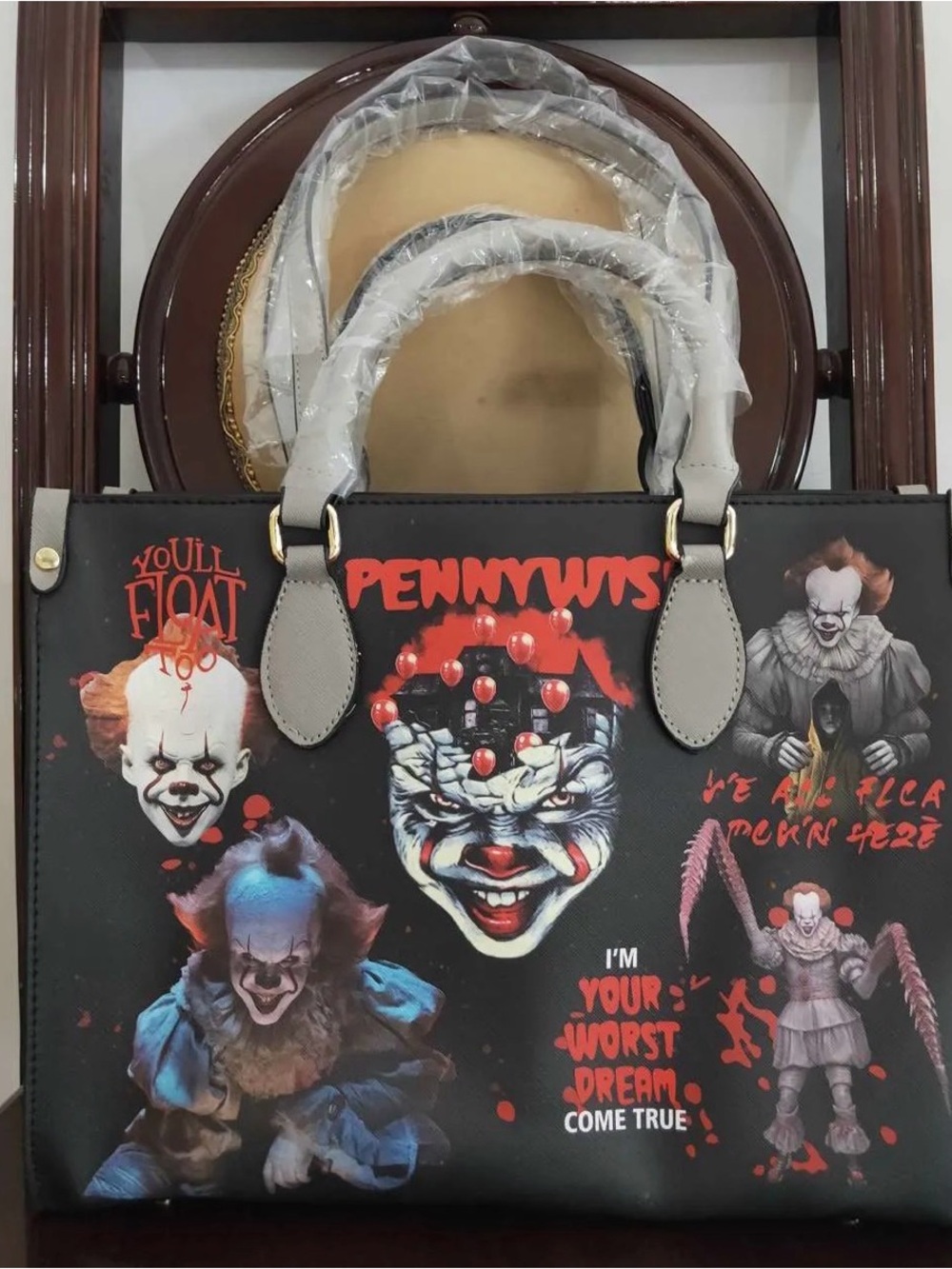 Pennywuts Graphic Horror Tote Bag in Black and Gray